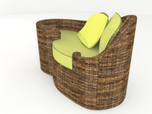 modern rattan sofa with green pillows 3D Модель