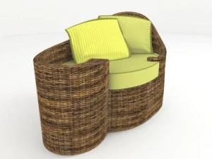 modern rattan sofa with green pillows 3D Model