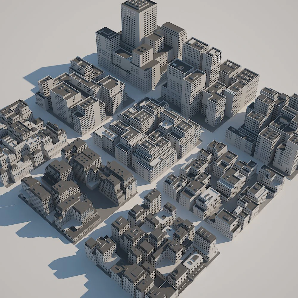 city buildings set 3D Model .c4d .max .obj .3ds .fbx .stl .blend 