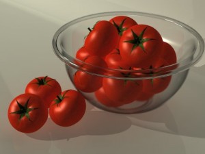 tomato and tomatos in glass bowl Model 3D