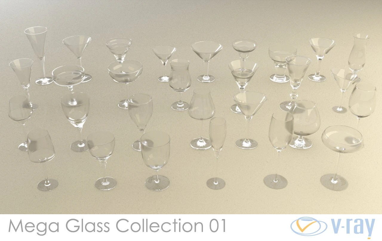 mega glass collection 01 vray 3D Model .c4d .max .obj .3ds .fbx .stl .blend 