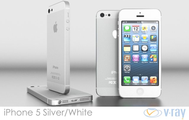 apple iphone 5 white silver vray 3D Model .c4d .max .obj .3ds .fbx .stl .blend 
