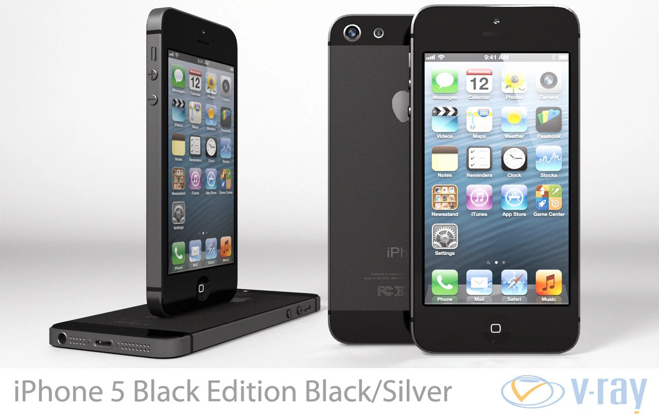 apple iphone 5 black edition blacksilver vray 3D Model .c4d .max .obj .3ds .fbx .stl .blend 