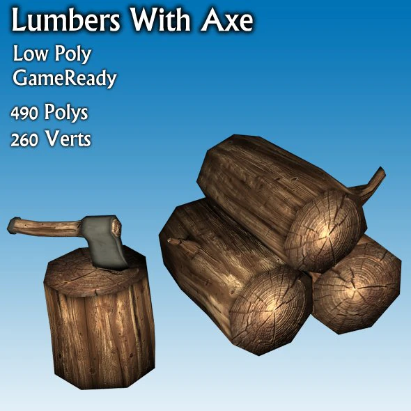 lumbers with axe  low poly 3D Model .c4d .max .obj .3ds .fbx .stl .blend 