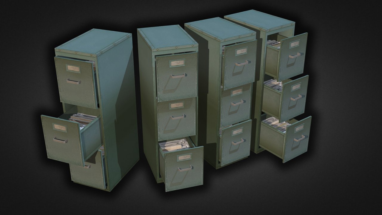 Металлический шкаф Low Poly. Control Cabinet 3d model. File Cabinet 3d model. Facty Metal Cabinet 3d model.