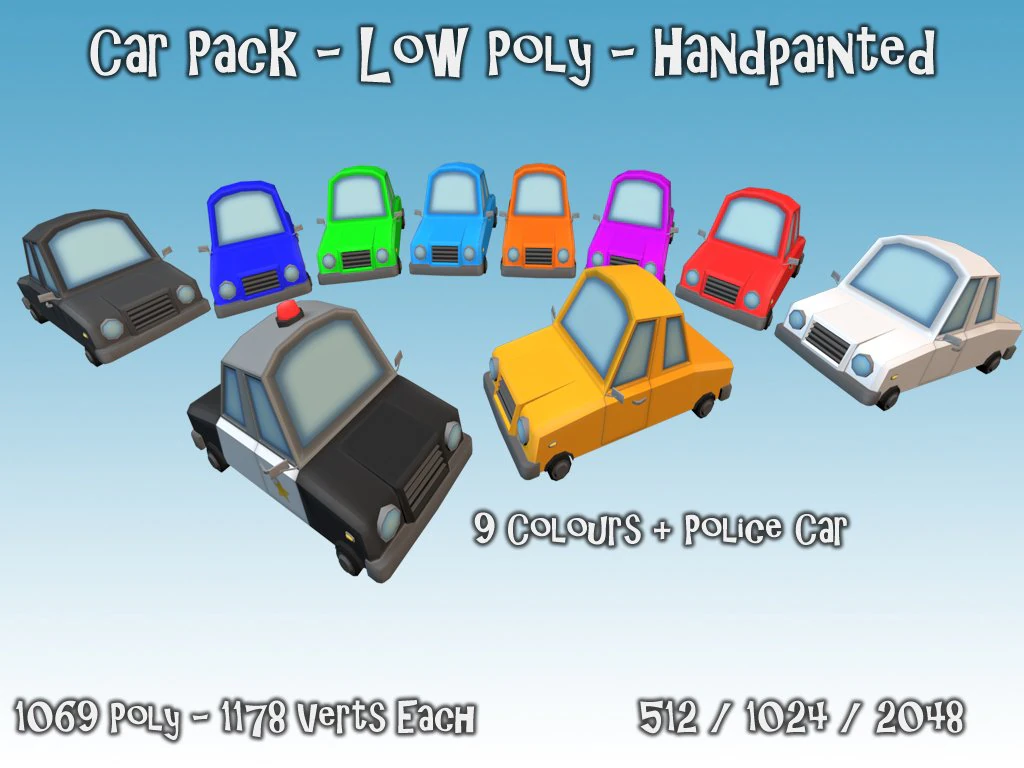 toon car pack  low poly 3D Model .c4d .max .obj .3ds .fbx .stl .blend 