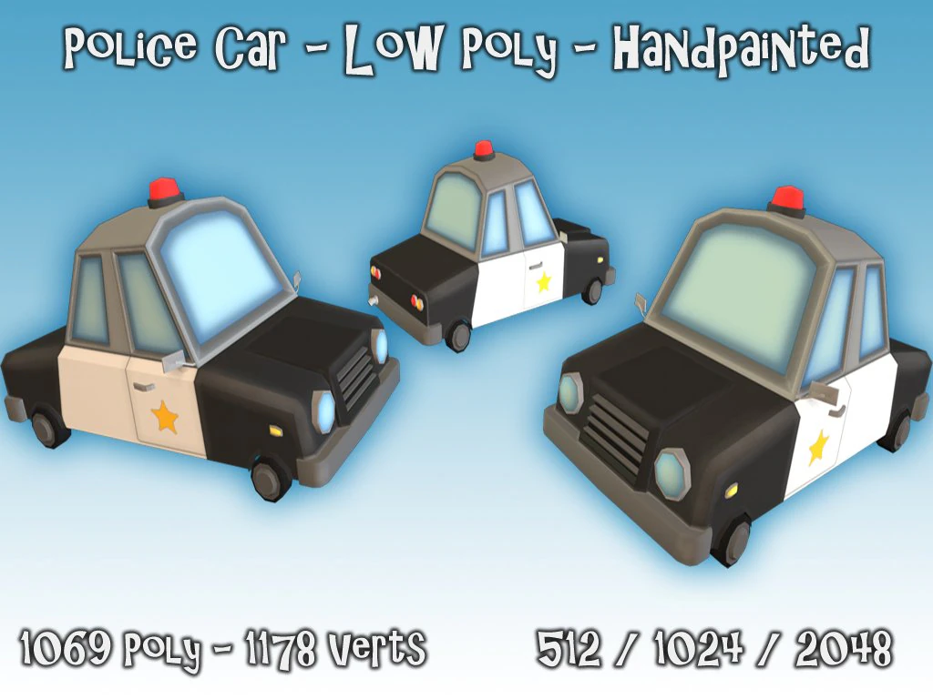 police car low poly 3D Model .c4d .max .obj .3ds .fbx .stl .blend