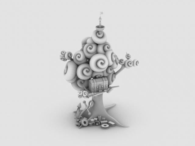 pirate theme tree house with treasure chest 3D Model .c4d .max .obj .3ds .fbx .stl .blend 