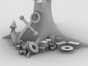 pirate theme tree house with treasure chest 3D Model