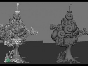 pirate theme tree house with treasure chest 3D Model
