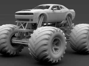 monster truck dodge challenger demon 3D Model