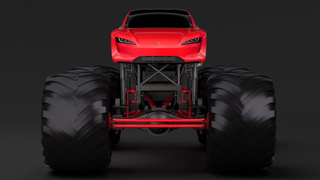 monster truck tesla roadster Model 3D .c4d .max .obj .3ds .fbx .stl .blend 