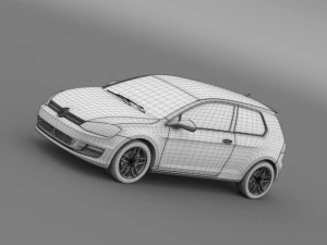 vw golf tsi bluemotion 3door 2015 3D Model
