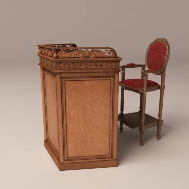 old wood tribune with old chair 3D मॉडल .c4d .max .obj .3ds .fbx .stl .blend 