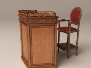 old wood tribune with old chair 3D Model