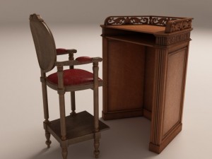 old wood tribune with old chair 3D मॉडल