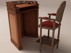 old wood tribune with old chair 3D मॉडल