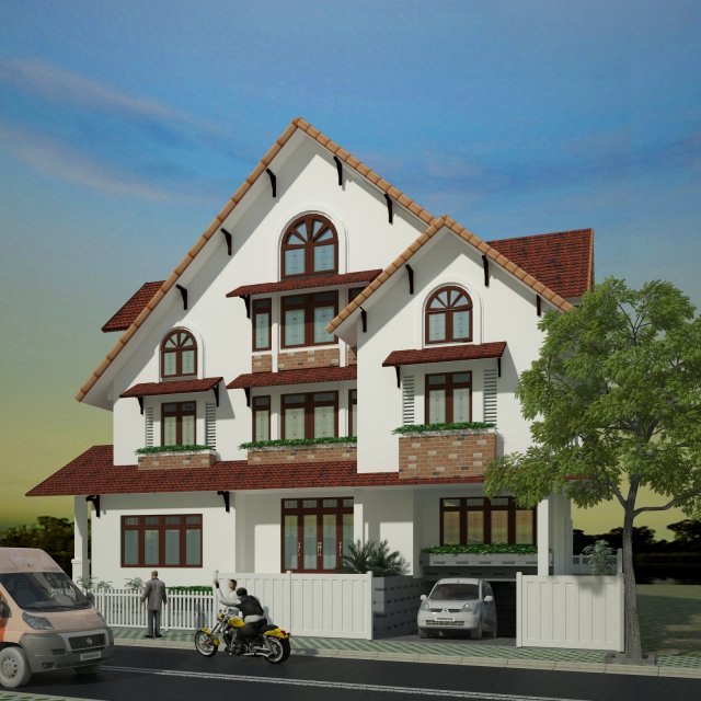 villa in corner 3D 模型 .c4d .max .obj .3ds .fbx .stl .blend 