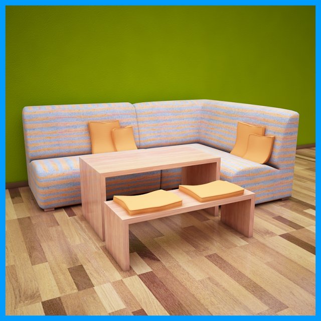 couch with table and bench 3D Model .c4d .max .obj .3ds .fbx .stl .blend 