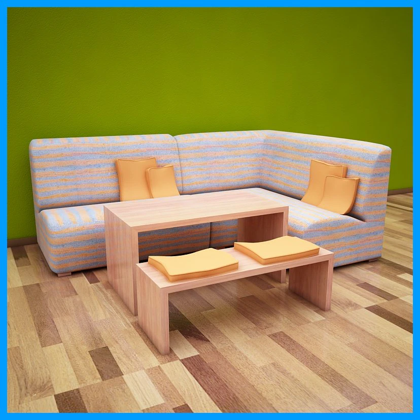 couch with table and bench 3D Model .c4d .max .obj .3ds .fbx .stl .blend
