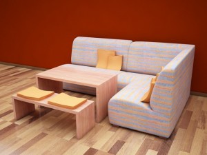 couch with table and bench 3D Model