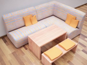 couch with table and bench 3D Model