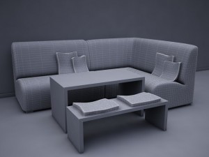 couch with table and bench 3D Model
