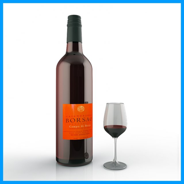 bottle and wine glass 3Dモデル .c4d .max .obj .3ds .fbx .stl .blend 