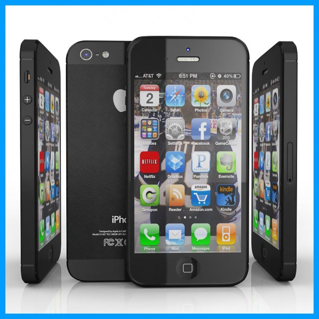 smartphone 5 black 3D 模型 .c4d .max .obj .3ds .fbx .stl .blend