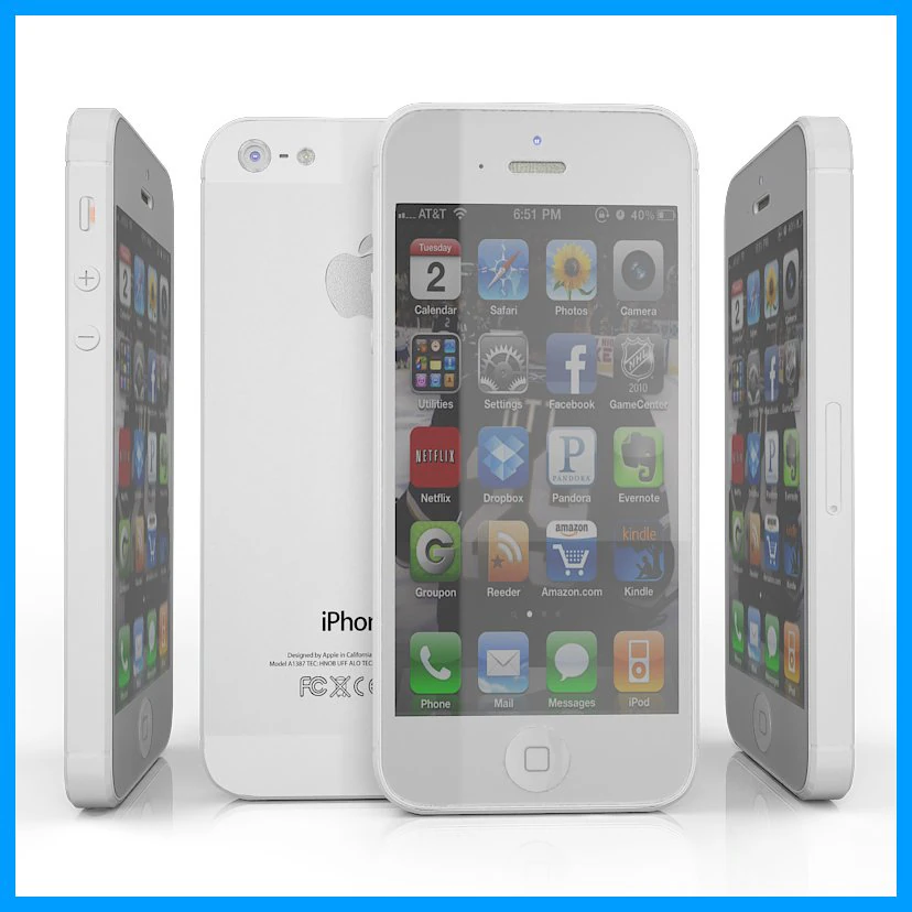 smartphone 5 white 3D Model .c4d .max .obj .3ds .fbx .stl .blend 