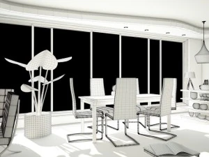 kitchen dining and living room 3D Model