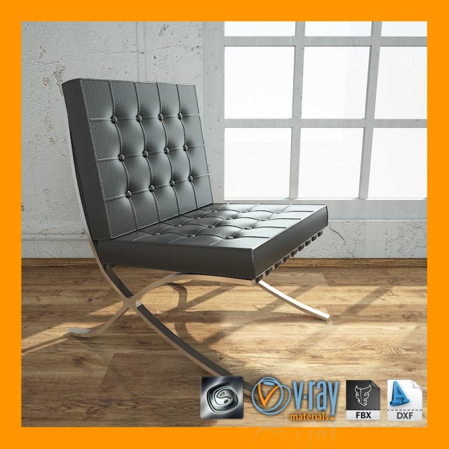 barcelona chair 3D Model .c4d .max .obj .3ds .fbx .stl .blend 