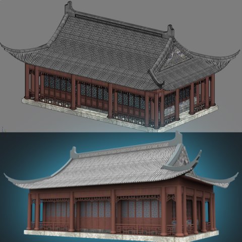 china temple 01 3D Модель .c4d .max .obj .3ds .fbx .stl .blend 