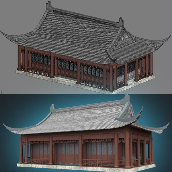 china temple 01 3D Model .c4d .max .obj .3ds .fbx .stl .blend 