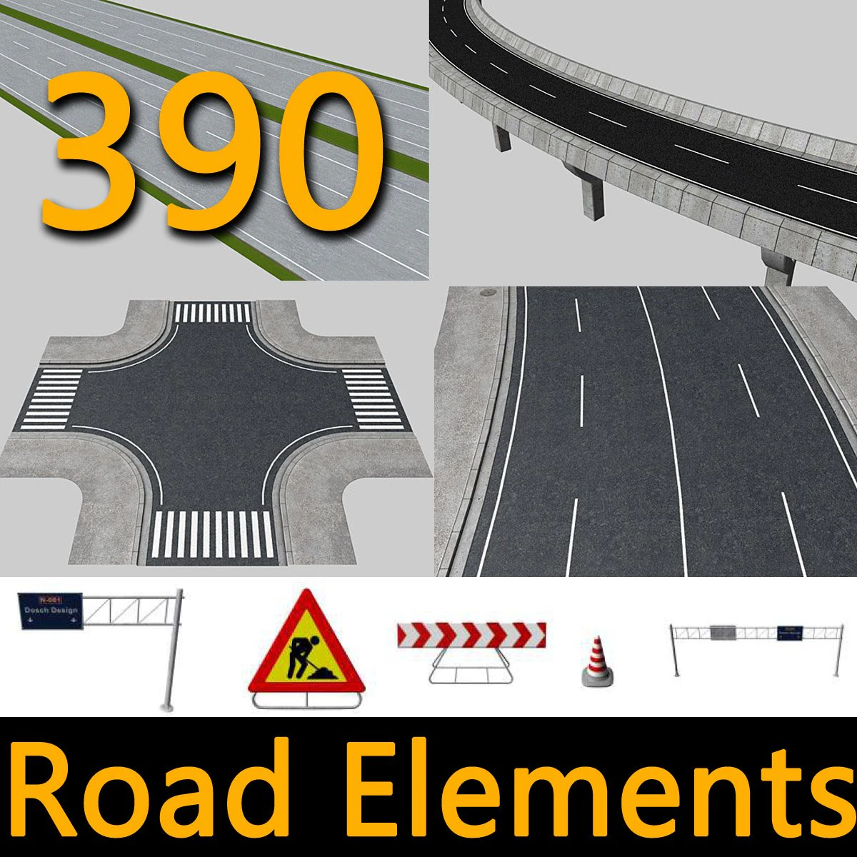 road elements 3D Model .c4d .max .obj .3ds .fbx .stl .blend 