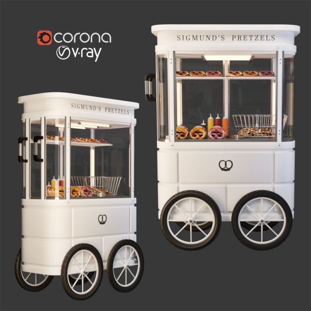 little pretzel cart 3D Model .c4d .max .obj .3ds .fbx .stl .blend 
