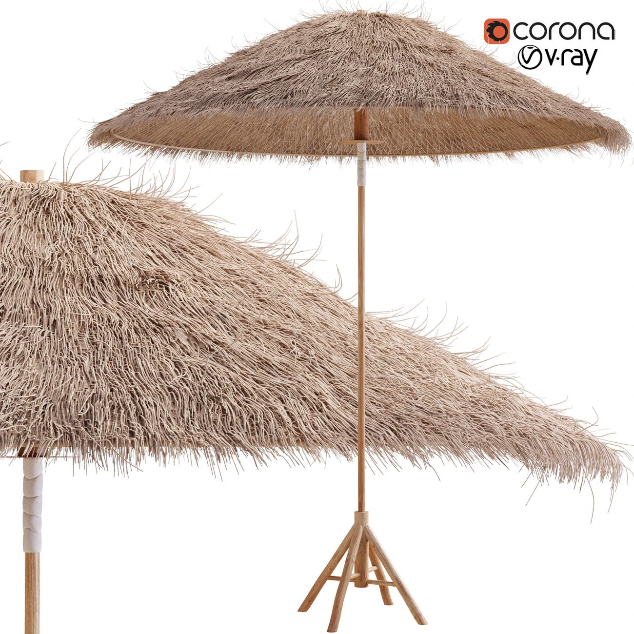 bamboo umbrella with banana leaf 3D Model .c4d .max .obj .3ds .fbx .stl .blend 