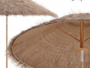 bamboo umbrella with banana leaf 3D Model
