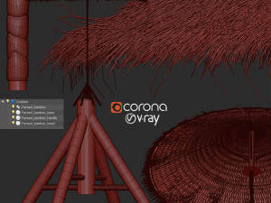 bamboo umbrella with banana leaf Model 3D
