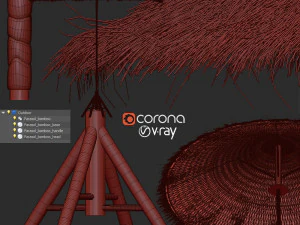 bamboo umbrella with banana leaf 3D Model