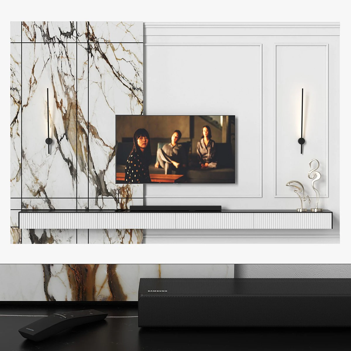 Wall with TV 043 3D Model .c4d .max .obj .3ds .fbx .stl .blend