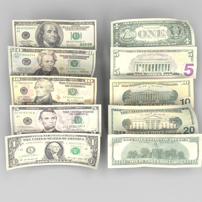 us bank notes 3D Model .c4d .max .obj .3ds .fbx .stl .blend 