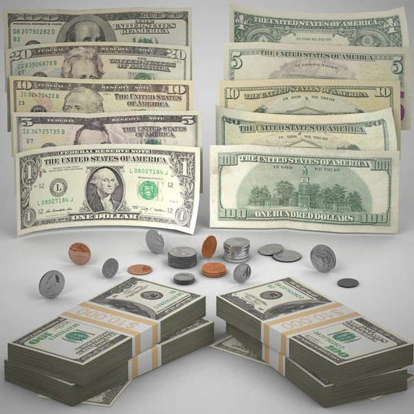 us money collection 3D Model .c4d .max .obj .3ds .fbx .stl .blend 