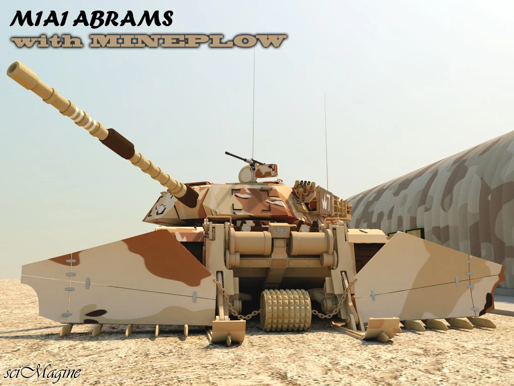 m1a1abrams with mine plow 3D Model .c4d .max .obj .3ds .fbx .stl .blend 