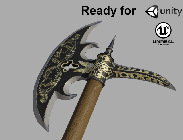 medieval fantasy axe 3D Model .c4d .max .obj .3ds .fbx .stl .blend 