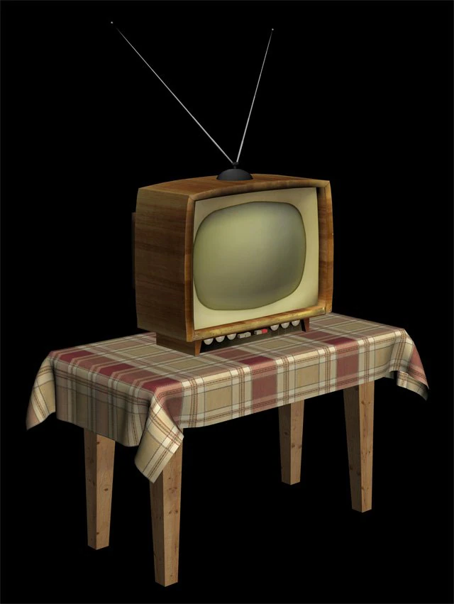 table with old tv 3D Model .c4d .max .obj .3ds .fbx .stl .blend 