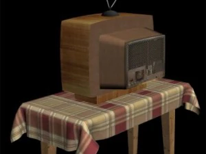 table with old tv 3D Model