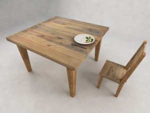 wooden table and chair 3D Model