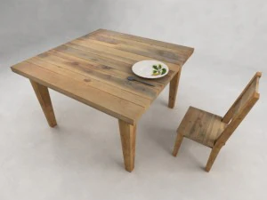 wooden table and chair 3D Model