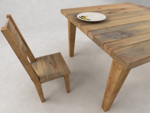 wooden table and chair 3D Model